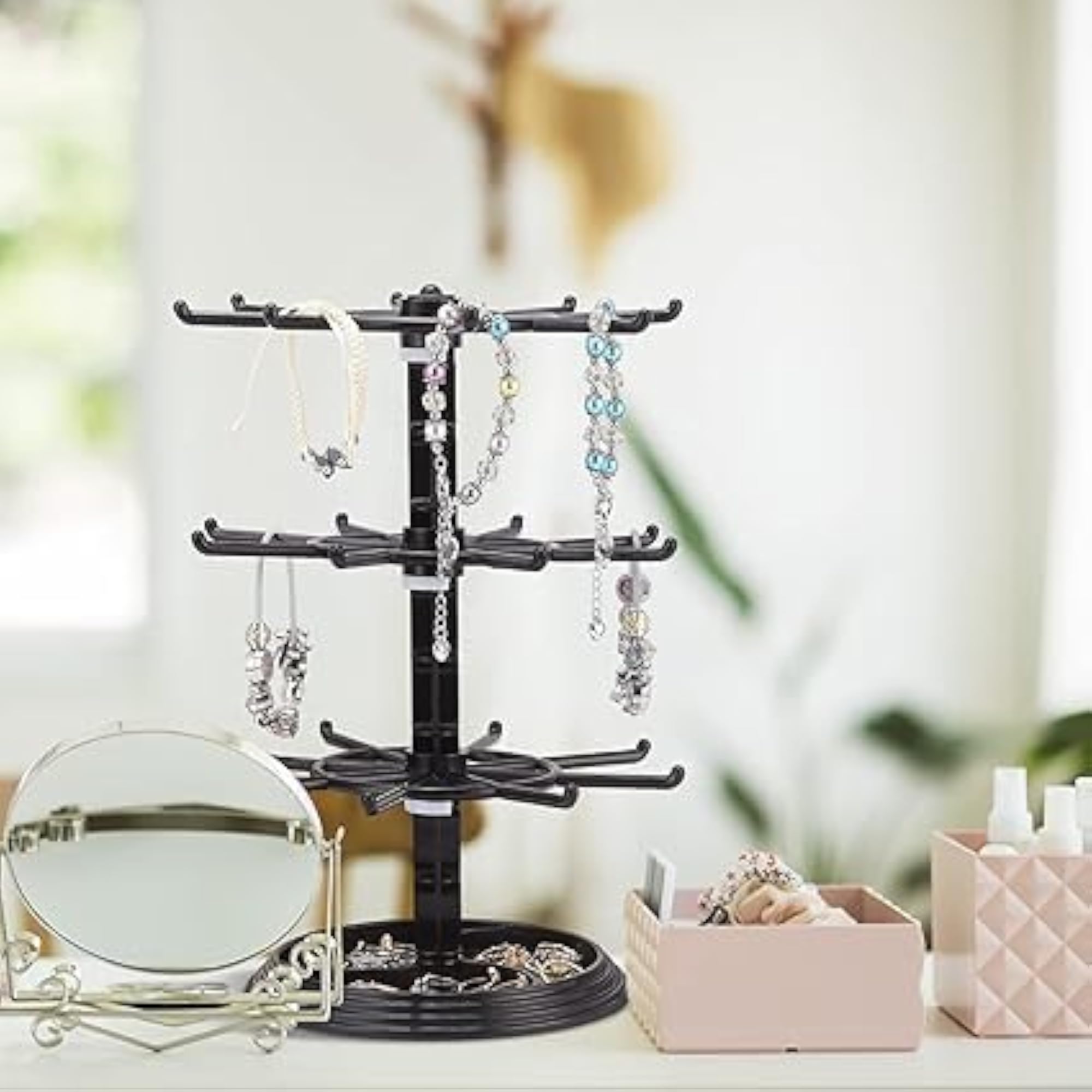 Plastic 3 Tier Spinning Display Stand with Hooks